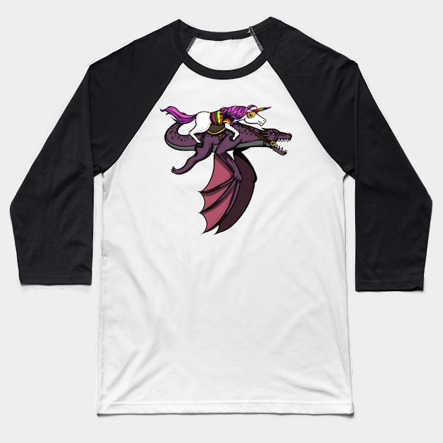 Magical Unicorn Riding Dragon Baseball T-Shirt by underheaven